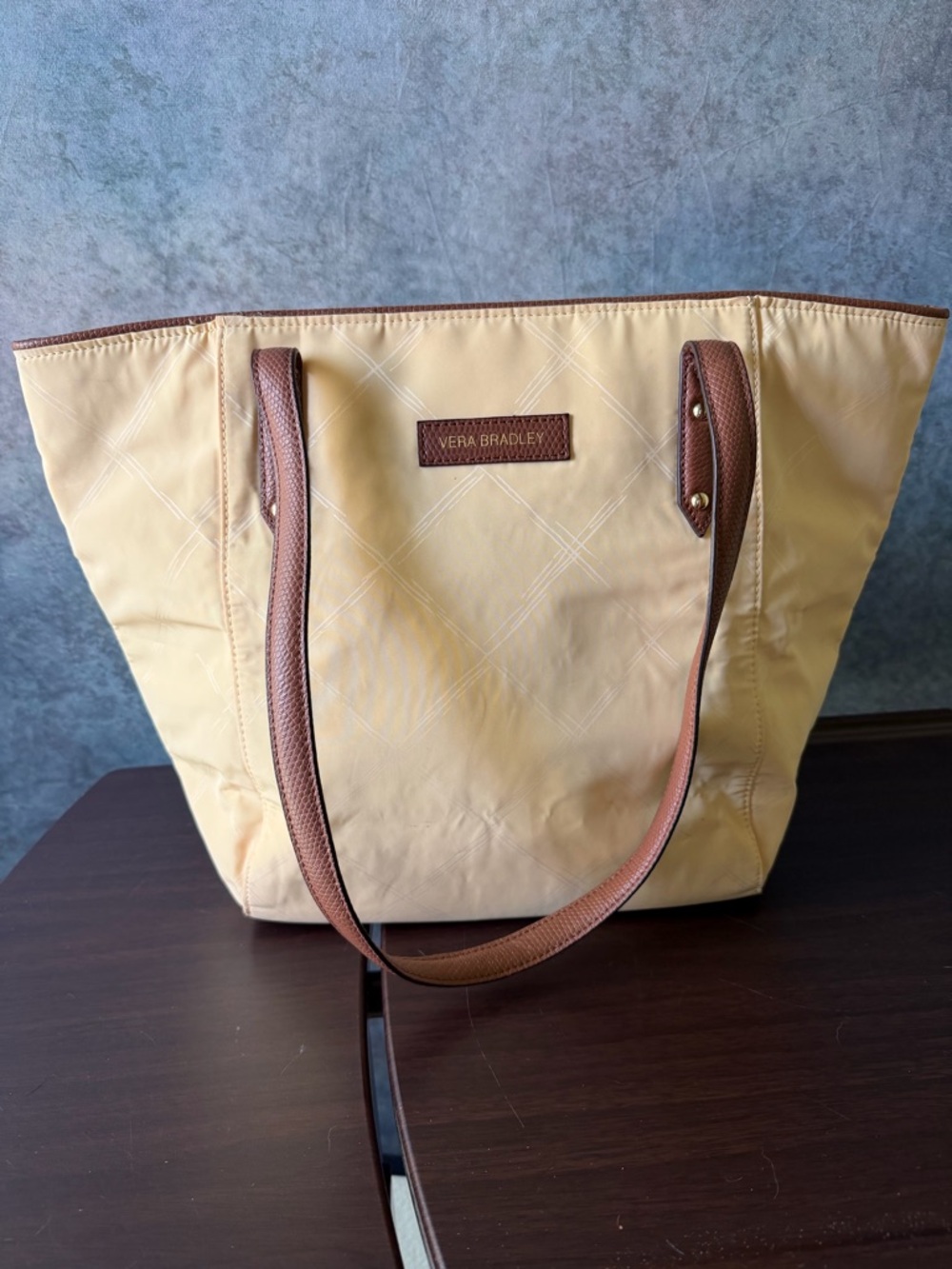 Vera Bradley Cream Tote with Brown Trim and Straps